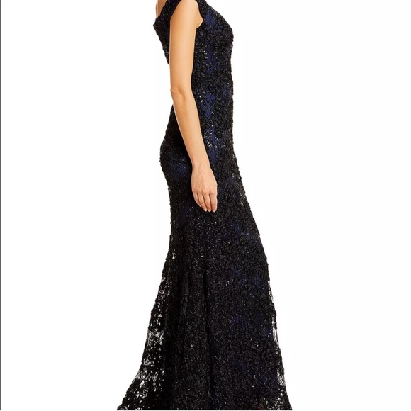 XSCAPE Off-the-Shoulder Embroidered Floral Lace Gown - Picture 4 of 17